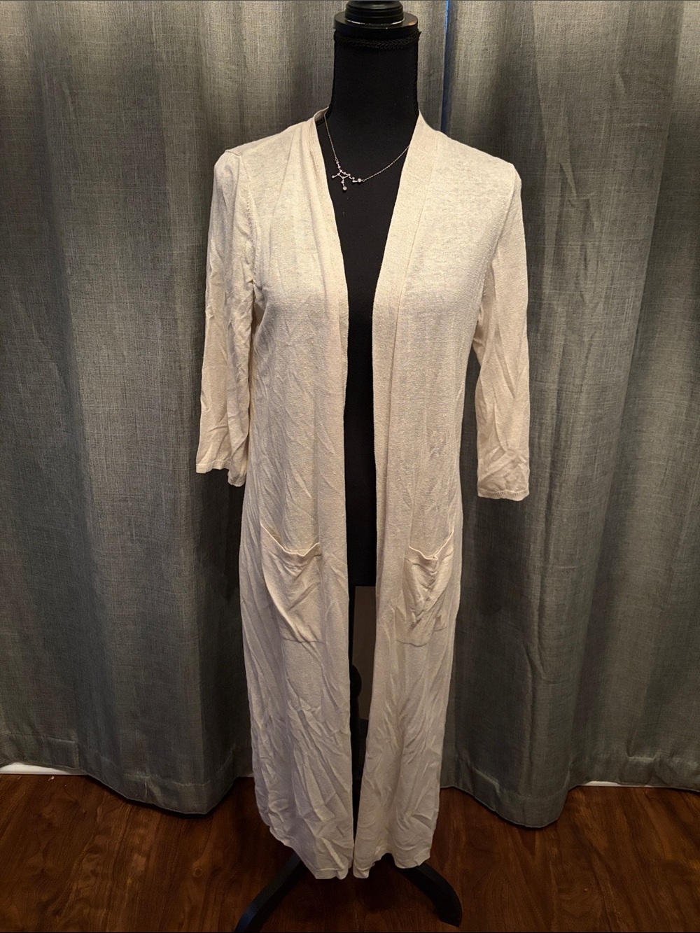 J. Jill Lightweight Cream Open Front Duster Cardigan